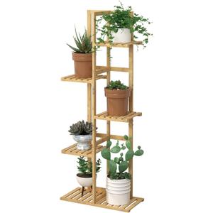 Laiensia Bamboo 5 Tier 6 Potted Plant Stand Rack Multiple Flower Pot Holder Shelf, Indoor&Outdoor Planter Display Shelves for Patio Garden, Living Room, Corner Balcony and Bedroom,Wood Color