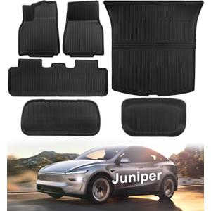 Floor Mats for New 2025-2026 Tesla Model Y Juniper, Set of 6 All Weather Thicken TPE Floor Mats Waterproof Anti-Slip Front & Rear Trunk Mats Liners, Custom Fit for Tesla Model Y Accessories
