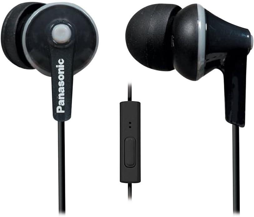 Panasonic ErgoFit Wired Earbuds With Microphone, 3.5mm Jack In-Ear Headphones Corded, Wired Headphones With Microphone & Controller, Custom-Fit Earpieces, for Phones & Laptops, RP-TCM125-K (Black)