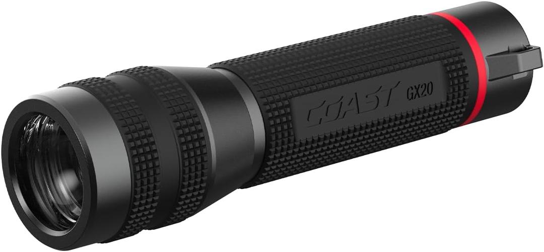 Coast GX20 1200 Lumen Waterproof Alkaline-Dual Power LED Flashlight with Twist Focus, Anti-Roll Cap and Textured Handle - Compatible with 4 x AAA Batteries (Included) or ZX750 Rechargeable Battery