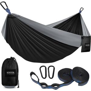 Kootek Camping Hammock 500 lbs Capacity, Portable Hammocks with Tree Straps & Attached Carry Bag, Camping Essentials Gear, Perfect for Outside Indoor Hiking Beach Backpack Travel (Large, Black & Grey)
