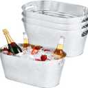 OBTANIM 3 Pack 4 Gallon Galvanized Ice Buckets Metal Champagne Drink Cooler Storage Ice Tub with Carry Handles for Beer Cocktails Wine Beverage Home Parties Bar Cooling Supplies