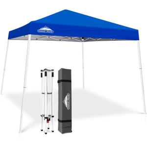 EAGLE PEAK 10x10 Slant Leg Pop-up Canopy Tent Easy One Person Setup Instant Outdoor Beach Canopy Folding Portable Sports Shelter 10x10 Base 8x8 Top (Blue)