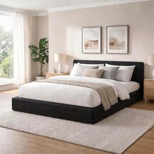 Novilla Full Size Bed Frame, Plush CloudSoft Bed, Corduroy Upholstered Platform Bed Frame with Headboard, Easy Assembly, No Box Spring Needed, Modern Soft Bed Frame, Black