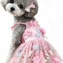 SEIS Flower Lace Dog Dress, Cat Skirt for Birthday Party Wedding, Pink, S