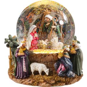 Taman Christmas Snow Globe, Nativity Musical Snowglobe with Swirling Glitter Snowflakes Lighted Christmas Decorations Tabletop Home Dcor