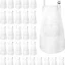 30 Pcs Kids Apron Bulk Adjustable Children Bib Aprons with Pockets for Girls Painting Kitchen Cooking Baking (White, L)