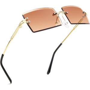 FEISEDY Vintage Rimless Sunglasses Rectangle Frameless Candy Color Glasses Women Men B2642 (03 Tea)