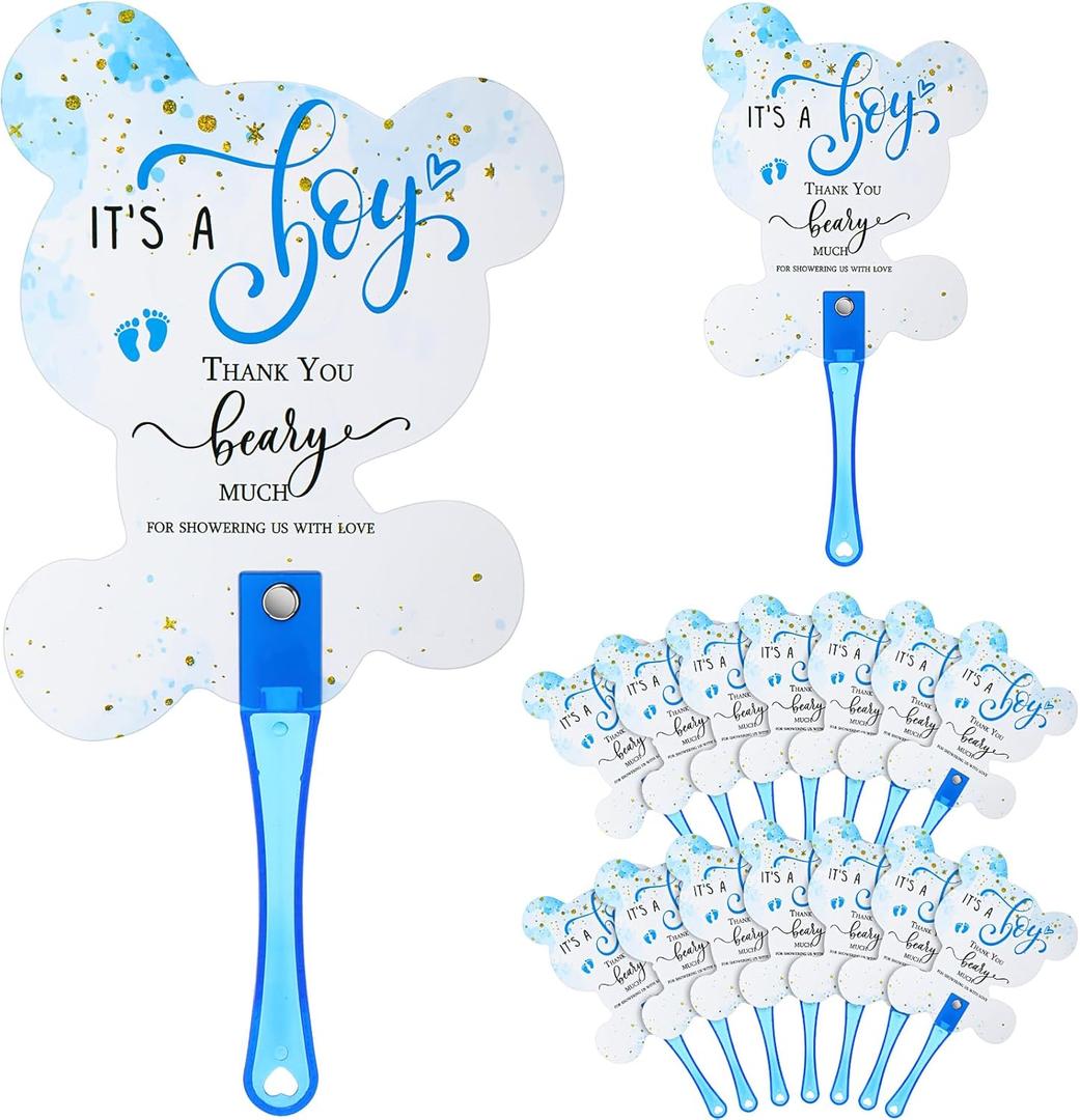 50 Pcs Bear Baby Shower Favors for Guests Fans Party Supplies Hand Plastic Handheld Fans Baby Shower Party Decor for Toddler Gender Reveal Gifts(Blue)