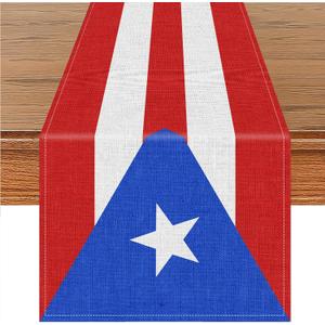 72 x 13 Inches Puerto Rico Flag Table Runner, Red White Blue Striped Table Runner with White Star Design for Puerto Rican National Day, Heritage Celebrations, Festivals, Patriotic Party Decorations