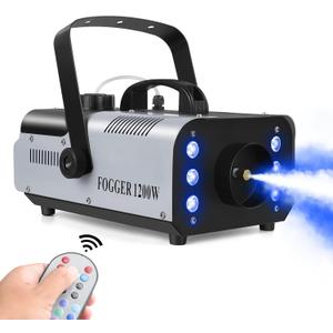 1200W RGB Fog Machine, 6 Colorful LED Lights for Smoke Machine Indoor/Outdoor Use, Perfect for Parties, Weddings, and Stage Effects (Silver)