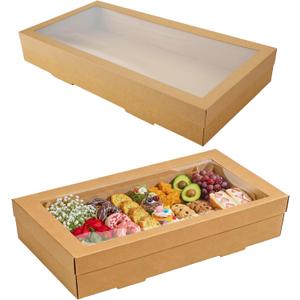 10 Pack Large Bakery Boxes with Window, 22x9.8x3.15 Inch Cookie Boxes, Cardboard Pastry Boxes, Brown Treat Box for Gift Giving, Baking Pies, Cakes, Muffins and Desserts (XL)