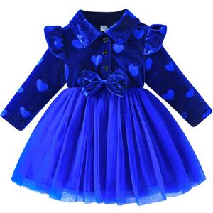 Rosibel Baby Girls Velvet Tutu Dress Infant Girl Special Occasion Clothes Fall Winter Dresses Outfits, Blue, 2-3 Y