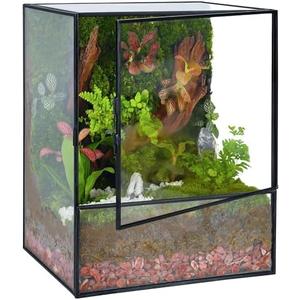 REDHUGO Glass Planter Terrariums with Door, Glass Terrarium Glass Greenhouse, Geometric Plants Terrariums Planter for Moss, Succulent, Indoor Tabletop Centerpiece, Rectangle, Black (Terrarium ONLY)