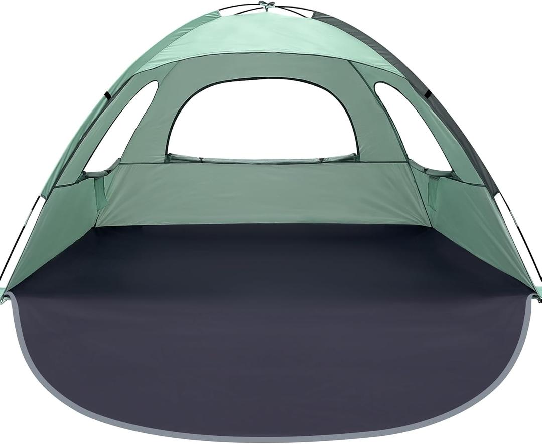 WhiteFang Beach Tent Anti-UV Portable Sun Shade Shelter for 3/4/6/8 Person, Extendable Floor with 3 Ventilating Mesh Windows Plus Carrying Bag, Stakes and Guy Lines (Mint Green)