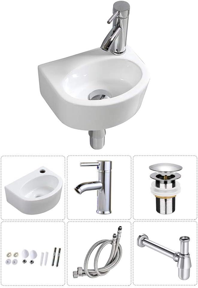 Wall Hung Basin Sink Small Cloakroom Basin Rectangle Ceramic Wash Basin Right Hand (Oval Sink Set (with Tap&Drain))