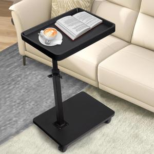 Aoligrace C Shaped End Table Adjustable Height, 360 Swivel Side Table with Wheels, Small TV Tray C Table for Living Room Bedroom, Couch Tables That Slide Under for Sofa Bed Chair