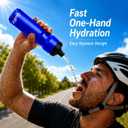 QuiFit Lacrosse Water Bottle with Long Straw -32oz Hockey Water Bottle 2 Pack with 2 Lids Each- BPA Free Squeeze Sports Water Bottles, Leakproof Dishwasher Safe- for Helmet,Lacrosse (Blue)