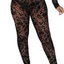 Sheer Mesh Leggings for Women See Through Floral Long Pants Tights Pantihose Black XL