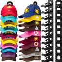 2 Pack Hat Hook Organizer for Baseball Caps, Hat Hanger Holder for 20 Caps, Wall Hat Rack with Strong Adhesive, Multilayer Cap Storage Hooks for Closet Door and Bedroom (Style B-Black)