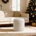 Get Set Style Modern Round Ottoman with Soft Padded Seat, Storage Vanity Stool for Makeup, Upholstered Footrest Stool Ottoman Foot Stool for Living Room, Bedroom