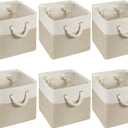Geiserailie 6 Pcs 11 x 11 Inch Cube Storage Bins Fabric Storage Organizer Bins Foldable Cube Baskets with Sturdy Carry Handles Wicker Baskets for Home (White,Light Brown)