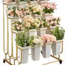 Flower Display Stand Frame, 4-Tier Flower Cart with Wheels, Metal Floral Display Rack , Moving Florist Bouquet Shelf for Shop ,Flower Bar, Events (Gold - 4 Tier) ,Without Flower Buckets