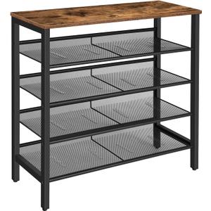 HOOBRO Shoe Rack, 5-Tier Shoe Storage Unit Flat & Slant Adjustable Shoe Organizer Shelf for 16 Pairs, Durable and Stable, for Entryway, Hallway, Closet, Dorm Room, Industrial, Rustic Brown BF01XJ01