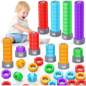 LIWIN LET'S GO! 2-in-1 Montessori Counting & Stacking Toys for Toddlers Ages 1-5 Autism Sensory Toys for Kids Preschool Educational Spinning Learning Games Birthday Gifts for Boys Girls 1-5 Year Old