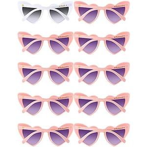 Weewooday 10 Pairs Heart Sunglasses Cat Eye Bachelorette Bridesmaid Sunglasses for Women Wedding Bachelorette Party Favors,( 9 Pink, 1 White)