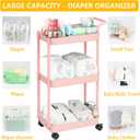 Volnamal Diaper Caddy - Plastic Diaper Organizer for Nursery Essentials, Baby Organizers and Storage, Movable Cart for Changing Table & Crib, Baby Registry Search, Pink