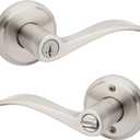 Kwikset Sedona Entry Door Handle with Lock and Key, Secure Keyed Reversible Lever Exterior, for Front Entrance and Bedrooms, Satin Nickel, Pick Resistant Smartkey Rekey Security and Microban
