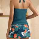 2 Piece Tankini Swimsuits for Women V Neck Tankini Top Skirt Bottom Tummy Control Bathing Suit Swimwear (L)