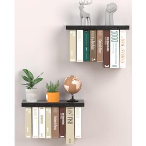 Floating Book Shelves for Wall Mounted Set of 2, Wood Hanging Bookshelf, Book Display Shelf for Wall, Unique Space Saving Bookshelf Wall Book Holder(Black)