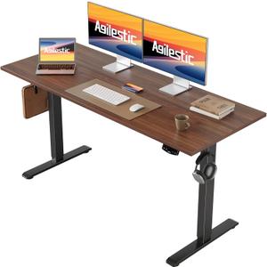 Agilestic Electric Standing Desk, 55 x 24 Inches Height Adjustable Desk, Sit Stand up for Work Office Home, Ergonomic Rising Computer Table with Memory Preset, Dark Walnut