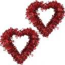 16 Inch Valentine Heart Shaped Wreaths Red Tinsel Heart Shaped Wreaths with Foil Hearts Love Hanging Sign for Valentine's Day Wedding Front Door Wall Window Mantel Decor (2)