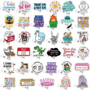 Geyoga 36 Pcs Funny Badge Reel Cute Nurse Badge Reel Retractable Nurse Quote Name ID Clip Cute Nursing for Doctor Teacher Employee Office Assistant Supplies Bulk Gifts(Funny)