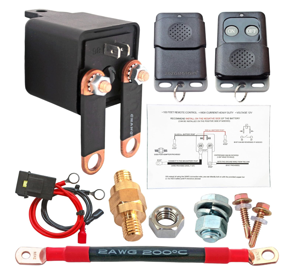 3/8" Side Post Remote Battery Disconnect Switch 12V Battery Kill Switch for Car Truck, RV Camper, UTV Anti Theft Battery Cut/Shut Off Switch, 200/1000 AMP Heavy Duty, On/Off