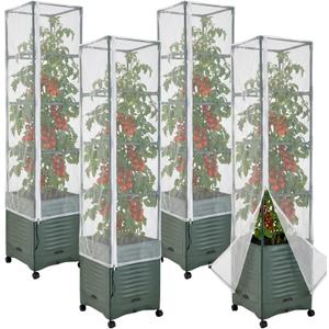 4 Pcs Garden Bird Netting Plant Cover for Square Tomato Cage, 59" x 17.7" Insect Bird Barrier Tomato Cage Net with Zipper & Drawstring, Tomato Trellis Netting Protection Cover for Protecting Plants