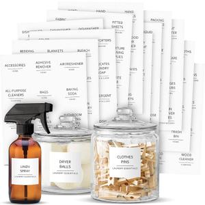 Talented Kitchen 144 Minimalist Laundry Room Labels - 2.5" x 2.5", Black on White Matte Vinyl - Organize Glass Jars & Spray Bottles, Water-Resistant Labels for Laundry Room Organization