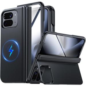 CENMASO Magnetic for Google Pixel 10 Pro Fold Case with Kickstand, Hinge Protection, Hidden Kickstand, Screen Protector, Slim Shockproof Phone Case for Pixel 10 Pro Fold (Black)