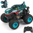 DYODYORC Remote Control Car, 2.4Ghz All Terrain Dinosaur Monster Truck Toys, RC Truck with Music, 3 Lighting Effects, 360 Stunt Capable, 2 Batteries Ready to Run, Toy Gifts for Boys and Girls (Cyan)