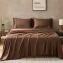 GOKOTTA Queen Sheet Set 4 Pcs,100% Rayon Derived from Bamboo Sheets,Cooling Sheets Queen for Hot Sleepers,16 Inch Deep Pocket Queen Size Bed Sheets with Elastic Corner Straps,Silky Soft - Cocoa Brown