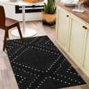 LIVEBOX Boho Black Rug for Kitchen, 3x5 Washable Area Rug for Entryway, Moroccan Cotton Throw Rugs Morden Indoor Carpet Large Door Mat for Front Porch