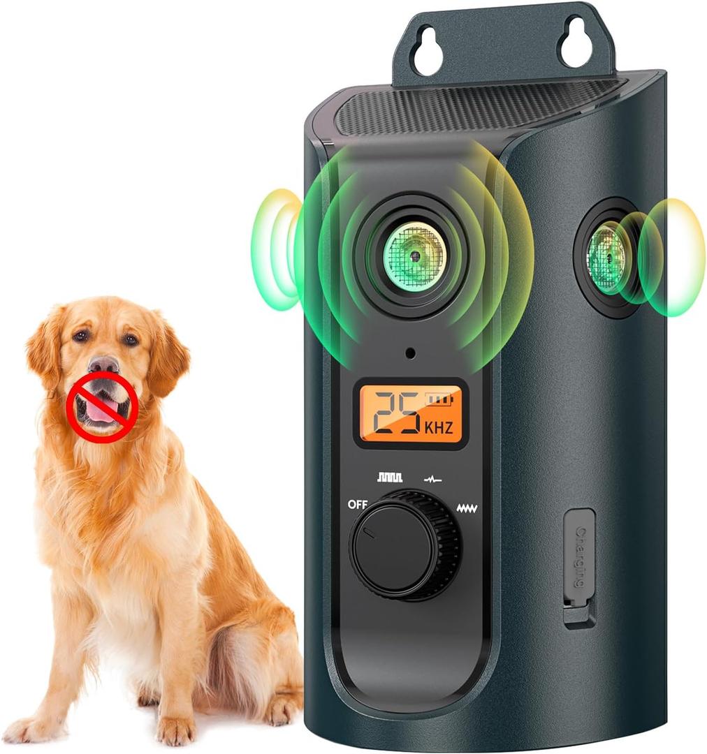 Ultrasonic Anti Barking Device for Dogs, Dog Bark Alarm Deterrent Devices with Solar & USB Charging, 3 Modes Dog Barking Silencer up to 50 FT, Stop Dog Barking Control Device, Bark Box