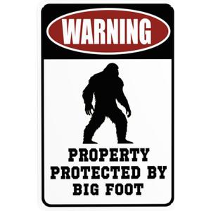 Warning Property Protected by Big Foot Tin Signs Funny Metal Decor Gift Sign 12x8 Inches For Home Yard Street Outdoor Cute Bigfoot Gifts Garage Man Cave