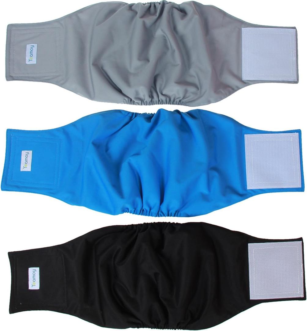 Teamoy Reusable Wrap Diapers for Male Dogs, Washable Puppy Belly Band Pack of 3 (XL, 25"-29" Waist, Black+ Gray+ Lake Blue)