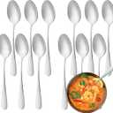 12 Pcs Dinner Spoons Set, Food-Grade Stainless Steel Tablespoons, Durable Metal Table Spoon, Cutlery Soup Spoons Silverware for Home, Kitchen or Restaurant, Mirror Polished, Dishwasher Safe - 7 Inch