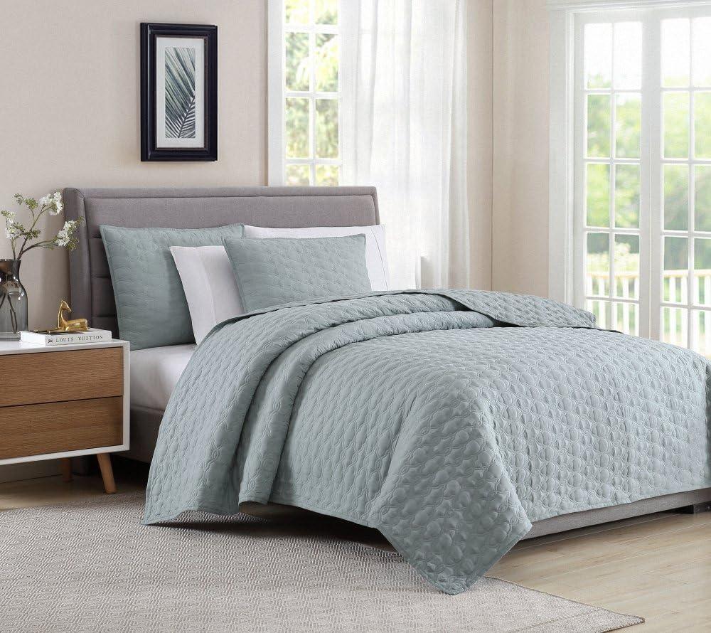 BOURINA Quilt Set Coverlet Set Quilting Bedspread 3-Piece Quilt Set Microfiber Lightweight, King 104" x 92" Aqua