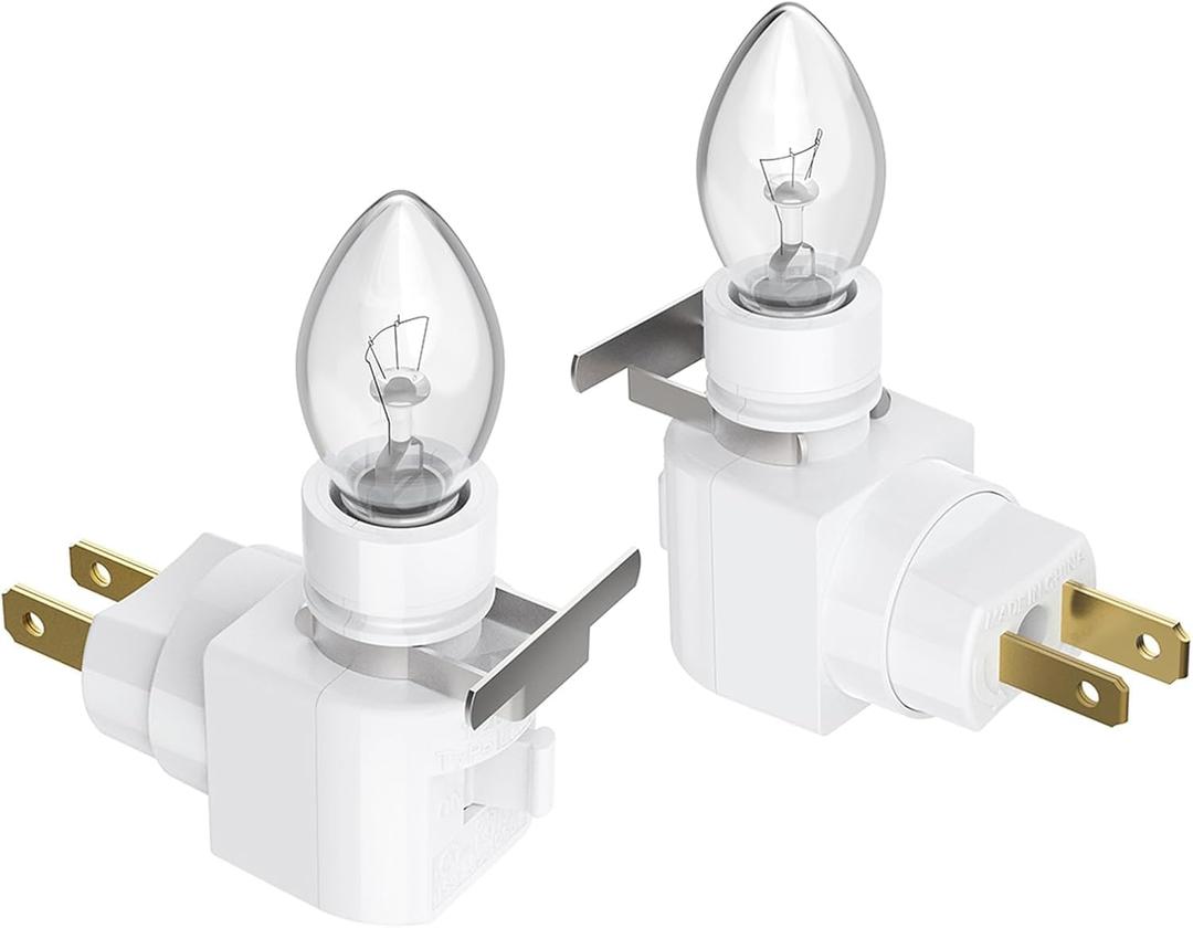 360-Degree Rotating Night Light Socket with Switch, 7W C7 Bulb Compatible, White Lamp Holder with Metal Clip, Wall Corner Decorative Light Adapter(White, 2-Pack)